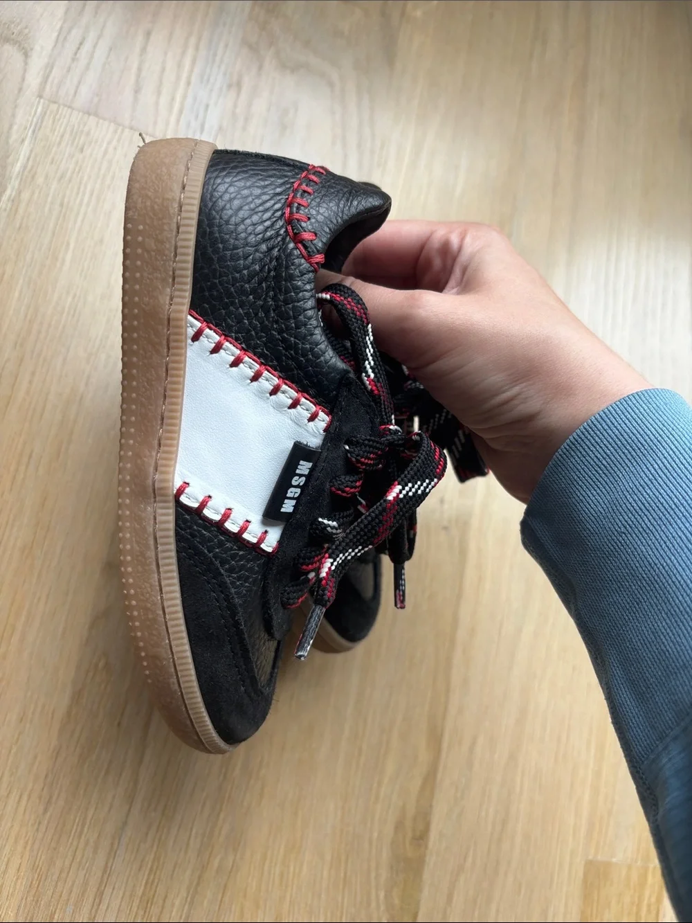 MSGM Kids Black, White & Red Leather Sneakers with Gum Sole